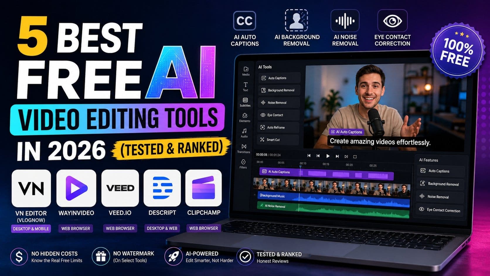 5 Best Free AI Video Editing Tools in 2026 (Tested & Ranked)